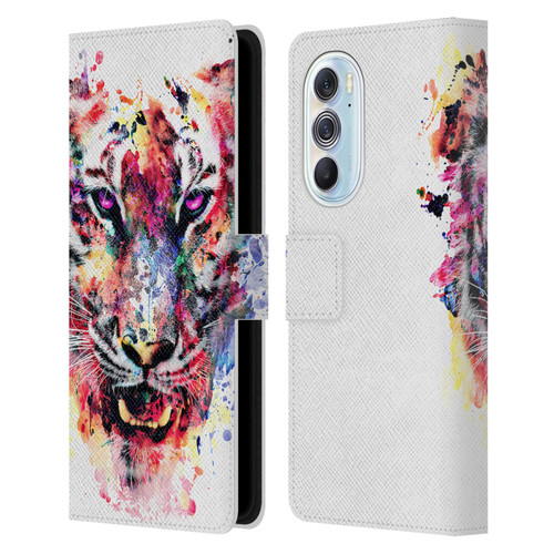 Riza Peker Animals Eye Of The Tiger Leather Book Wallet Case Cover For Motorola Edge X30