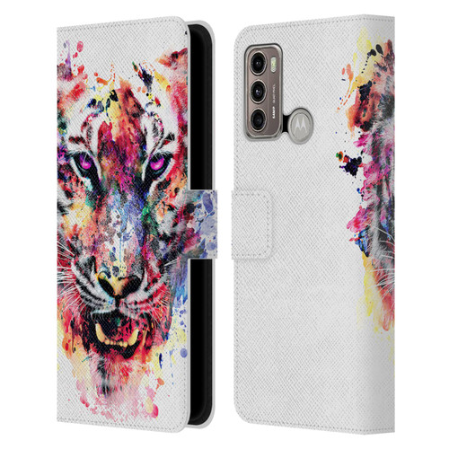 Riza Peker Animals Eye Of The Tiger Leather Book Wallet Case Cover For Motorola Moto G60 / Moto G40 Fusion