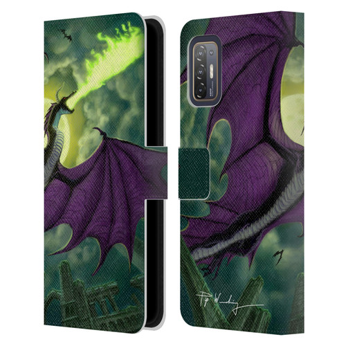 Piya Wannachaiwong Black Dragons Full Moon Leather Book Wallet Case Cover For HTC Desire 21 Pro 5G