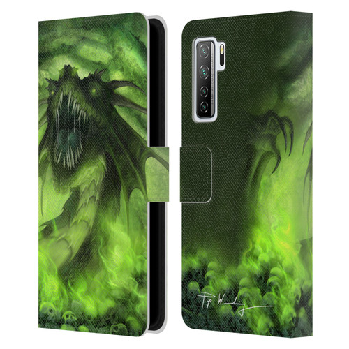 Piya Wannachaiwong Black Dragons Among Skulls Leather Book Wallet Case Cover For Huawei Nova 7 SE/P40 Lite 5G