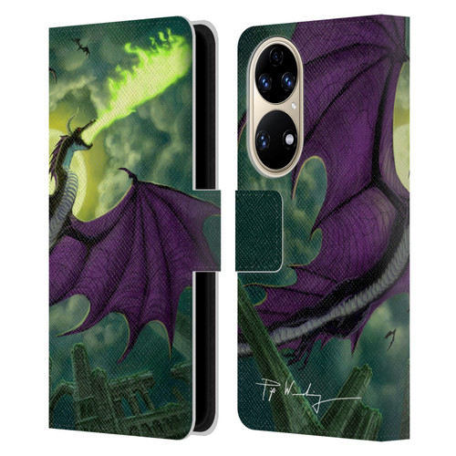 Piya Wannachaiwong Black Dragons Full Moon Leather Book Wallet Case Cover For Huawei P50