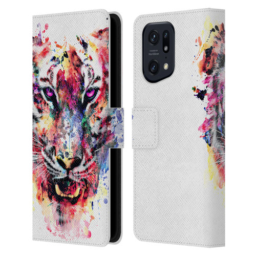 Riza Peker Animals Eye Of The Tiger Leather Book Wallet Case Cover For OPPO Find X5 Pro