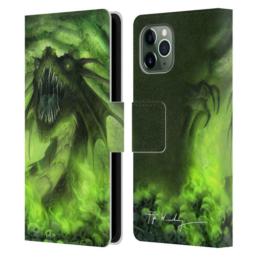 Piya Wannachaiwong Black Dragons Among Skulls Leather Book Wallet Case Cover For Apple iPhone 11 Pro