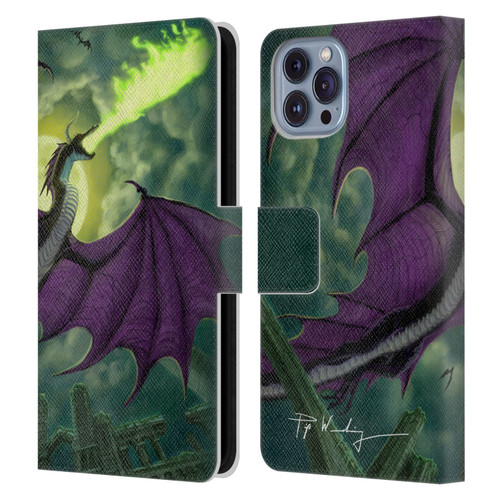 Piya Wannachaiwong Black Dragons Full Moon Leather Book Wallet Case Cover For Apple iPhone 14