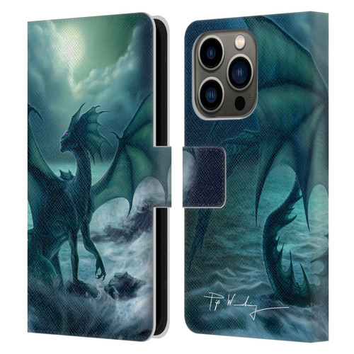 Piya Wannachaiwong Black Dragons Dark Waves Leather Book Wallet Case Cover For Apple iPhone 14 Pro