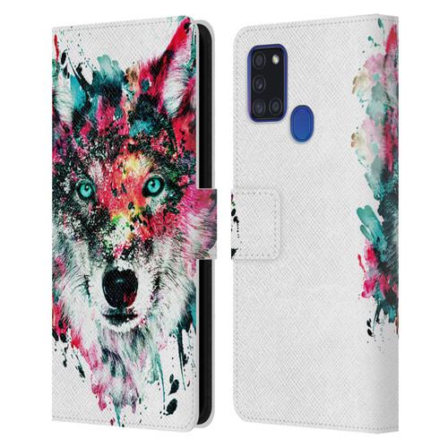 Riza Peker Animals Wolf Leather Book Wallet Case Cover For Samsung Galaxy A21s (2020)