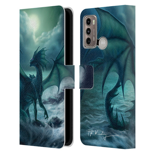 Piya Wannachaiwong Black Dragons Dark Waves Leather Book Wallet Case Cover For Motorola Moto G60 / Moto G40 Fusion