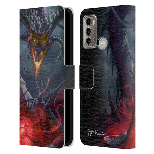 Piya Wannachaiwong Black Dragons Enchanted Leather Book Wallet Case Cover For Motorola Moto G60 / Moto G40 Fusion