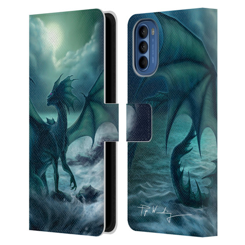 Piya Wannachaiwong Black Dragons Dark Waves Leather Book Wallet Case Cover For Motorola Moto G41