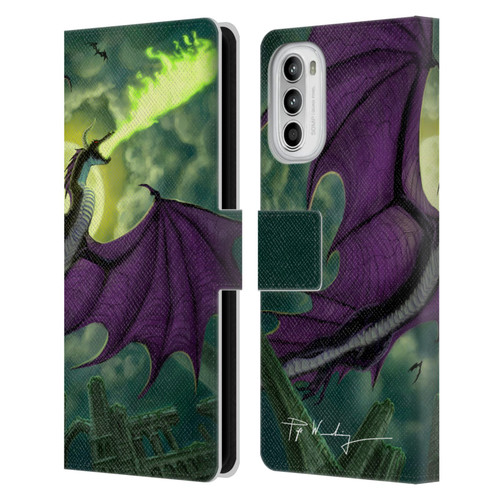 Piya Wannachaiwong Black Dragons Full Moon Leather Book Wallet Case Cover For Motorola Moto G52