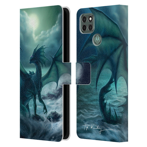 Piya Wannachaiwong Black Dragons Dark Waves Leather Book Wallet Case Cover For Motorola Moto G9 Power