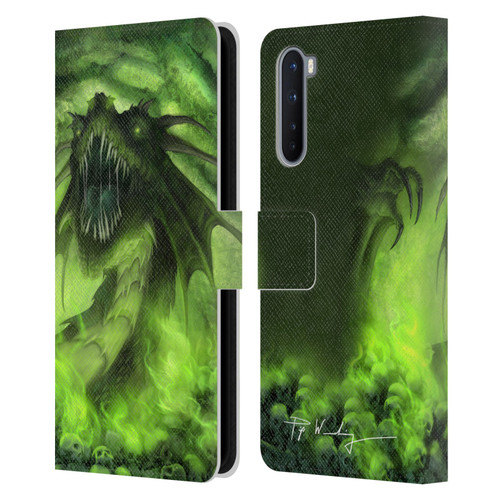 Piya Wannachaiwong Black Dragons Among Skulls Leather Book Wallet Case Cover For OnePlus Nord 5G