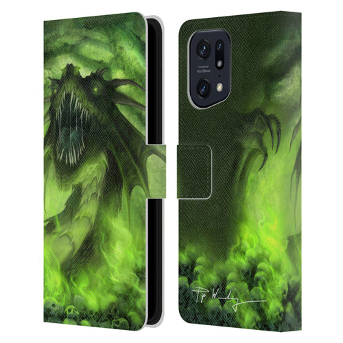 Piya Wannachaiwong Black Dragons Among Skulls Leather Book Wallet Case Cover For OPPO Find X5