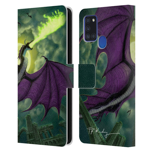 Piya Wannachaiwong Black Dragons Full Moon Leather Book Wallet Case Cover For Samsung Galaxy A21s (2020)