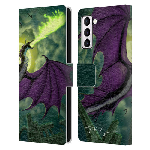 Piya Wannachaiwong Black Dragons Full Moon Leather Book Wallet Case Cover For Samsung Galaxy S21+ 5G