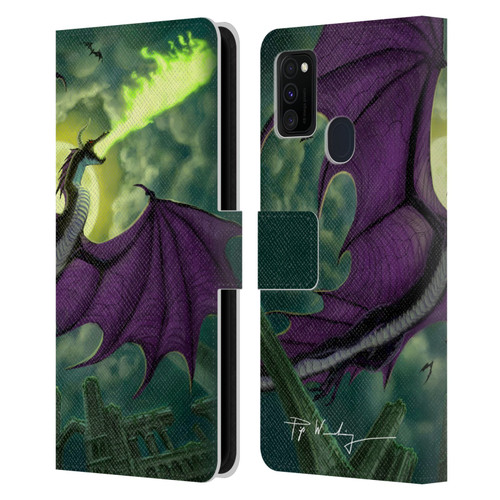 Piya Wannachaiwong Black Dragons Full Moon Leather Book Wallet Case Cover For Samsung Galaxy M30s (2019)/M21 (2020)