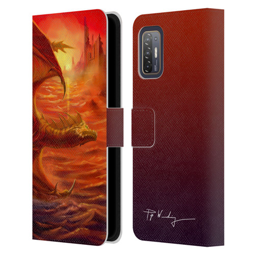 Piya Wannachaiwong Dragons Of Fire Lakeside Leather Book Wallet Case Cover For HTC Desire 21 Pro 5G
