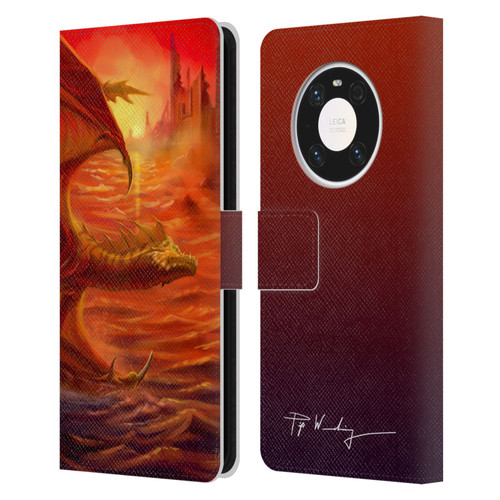 Piya Wannachaiwong Dragons Of Fire Lakeside Leather Book Wallet Case Cover For Huawei Mate 40 Pro 5G