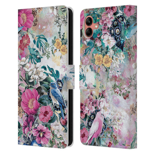 Riza Peker Florals Birds Leather Book Wallet Case Cover For Samsung Galaxy A04 (2022)