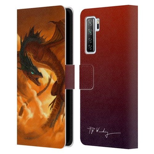 Piya Wannachaiwong Dragons Of Fire Sunrise Leather Book Wallet Case Cover For Huawei Nova 7 SE/P40 Lite 5G