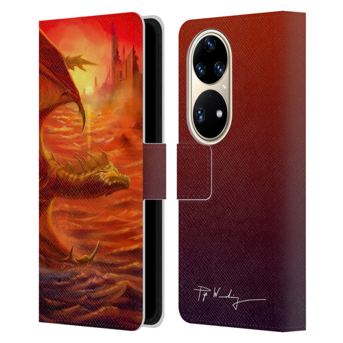 Piya Wannachaiwong Dragons Of Fire Lakeside Leather Book Wallet Case Cover For Huawei P50 Pro