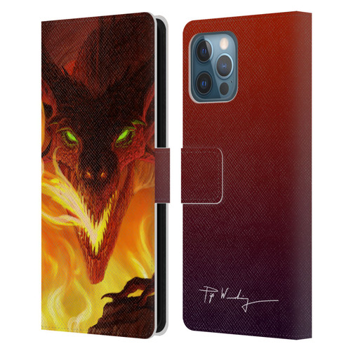 Piya Wannachaiwong Dragons Of Fire Glare Leather Book Wallet Case Cover For Apple iPhone 12 Pro Max