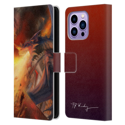 Piya Wannachaiwong Dragons Of Fire Blast Leather Book Wallet Case Cover For Apple iPhone 14 Pro Max