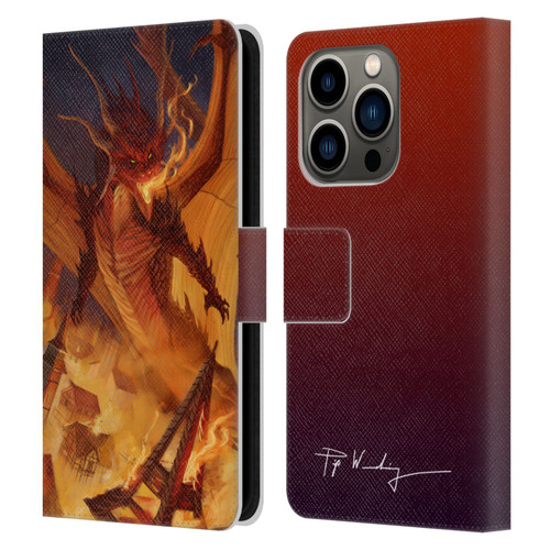 Piya Wannachaiwong Dragons Of Fire Dragonfire Leather Book Wallet Case Cover For Apple iPhone 14 Pro
