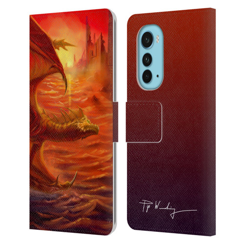 Piya Wannachaiwong Dragons Of Fire Lakeside Leather Book Wallet Case Cover For Motorola Edge (2022)