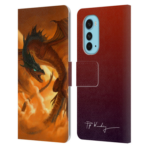 Piya Wannachaiwong Dragons Of Fire Sunrise Leather Book Wallet Case Cover For Motorola Edge (2022)