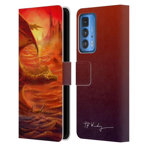Piya Wannachaiwong Dragons Of Fire Lakeside Leather Book Wallet Case Cover For Motorola Edge 20 Pro