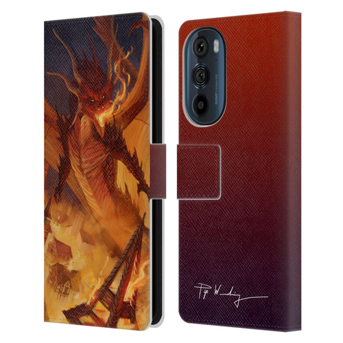 Piya Wannachaiwong Dragons Of Fire Dragonfire Leather Book Wallet Case Cover For Motorola Edge 30