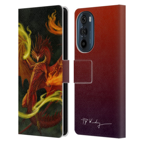 Piya Wannachaiwong Dragons Of Fire Magical Leather Book Wallet Case Cover For Motorola Edge 30