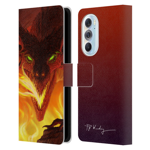 Piya Wannachaiwong Dragons Of Fire Glare Leather Book Wallet Case Cover For Motorola Edge X30