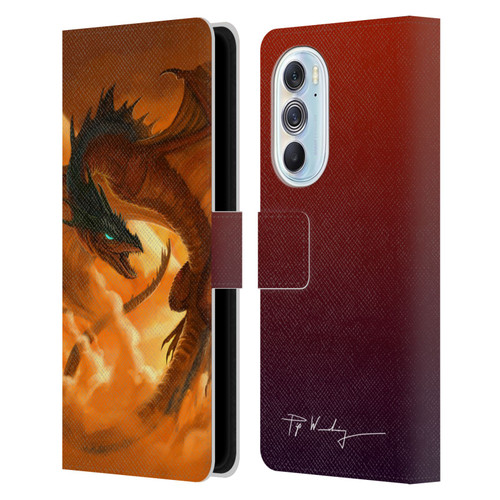 Piya Wannachaiwong Dragons Of Fire Sunrise Leather Book Wallet Case Cover For Motorola Edge X30