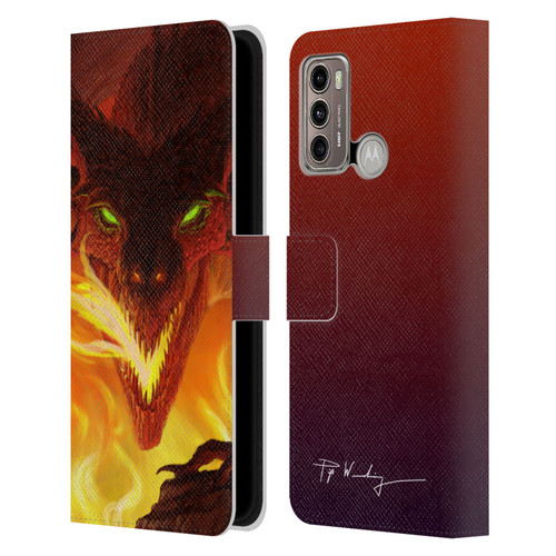 Piya Wannachaiwong Dragons Of Fire Glare Leather Book Wallet Case Cover For Motorola Moto G60 / Moto G40 Fusion