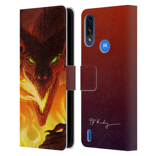 Piya Wannachaiwong Dragons Of Fire Glare Leather Book Wallet Case Cover For Motorola Moto E7 Power / Moto E7i Power