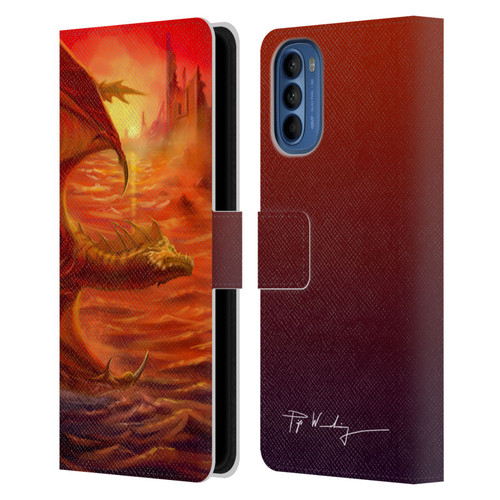 Piya Wannachaiwong Dragons Of Fire Lakeside Leather Book Wallet Case Cover For Motorola Moto G41