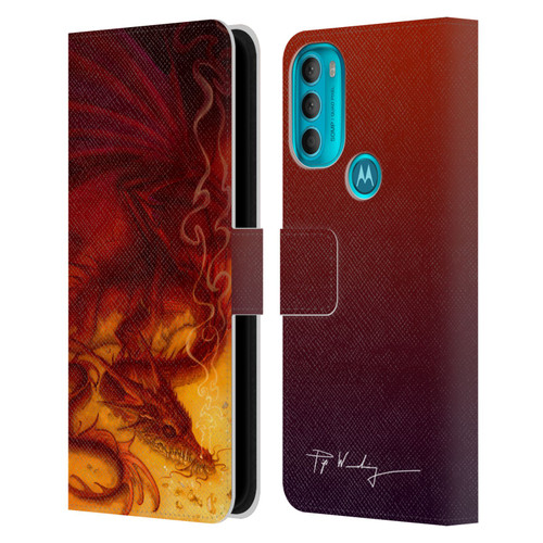 Piya Wannachaiwong Dragons Of Fire Treasure Leather Book Wallet Case Cover For Motorola Moto G71 5G