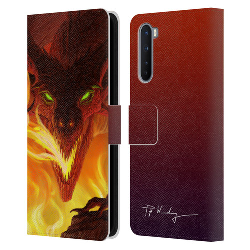 Piya Wannachaiwong Dragons Of Fire Glare Leather Book Wallet Case Cover For OnePlus Nord 5G