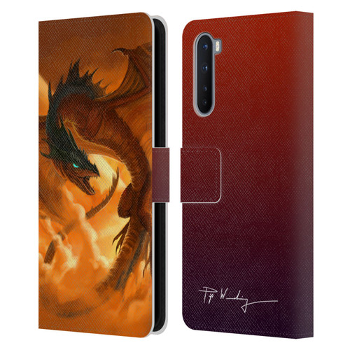 Piya Wannachaiwong Dragons Of Fire Sunrise Leather Book Wallet Case Cover For OnePlus Nord 5G