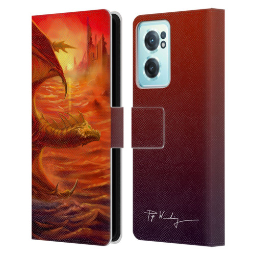 Piya Wannachaiwong Dragons Of Fire Lakeside Leather Book Wallet Case Cover For OnePlus Nord CE 2 5G