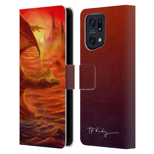 Piya Wannachaiwong Dragons Of Fire Lakeside Leather Book Wallet Case Cover For OPPO Find X5 Pro