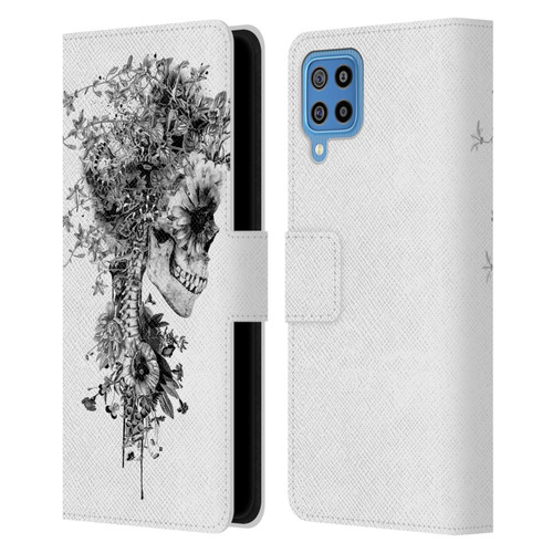Riza Peker Skulls 6 Black And White Leather Book Wallet Case Cover For Samsung Galaxy F22 (2021)