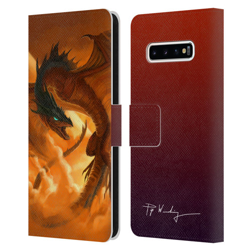 Piya Wannachaiwong Dragons Of Fire Sunrise Leather Book Wallet Case Cover For Samsung Galaxy S10+ / S10 Plus