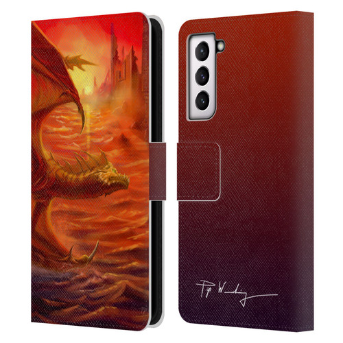 Piya Wannachaiwong Dragons Of Fire Lakeside Leather Book Wallet Case Cover For Samsung Galaxy S21 5G