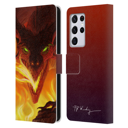 Piya Wannachaiwong Dragons Of Fire Glare Leather Book Wallet Case Cover For Samsung Galaxy S21 Ultra 5G