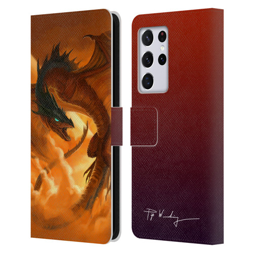 Piya Wannachaiwong Dragons Of Fire Sunrise Leather Book Wallet Case Cover For Samsung Galaxy S21 Ultra 5G