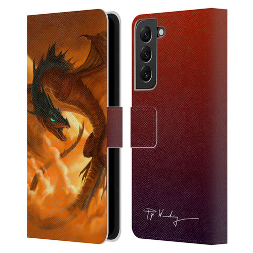 Piya Wannachaiwong Dragons Of Fire Sunrise Leather Book Wallet Case Cover For Samsung Galaxy S22+ 5G