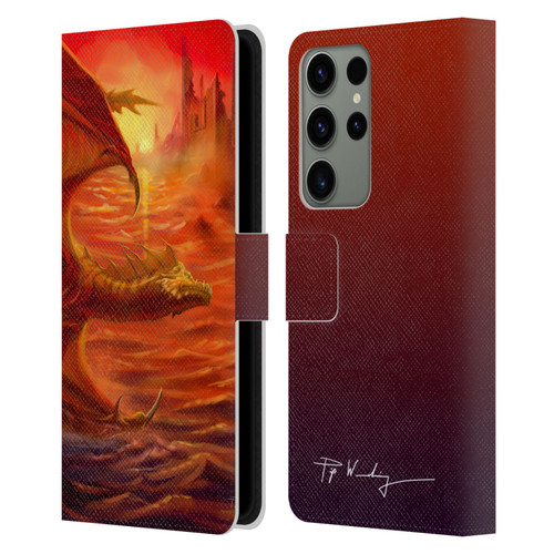 Piya Wannachaiwong Dragons Of Fire Lakeside Leather Book Wallet Case Cover For Samsung Galaxy S23 Ultra 5G